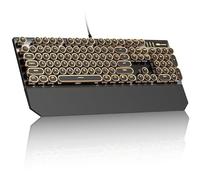 MageGee Typewriter Mechanical Gaming Keyboard, Retro Round Golden Electroplated Keycaps, LED Orange Backlit Wired Keyboards for Laptop PC Gamer, with Magnetic Wrist Rest, Metal Panel, Blue Switch