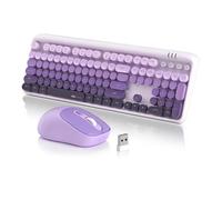 MageGee V920 Wireless Keyboard and Mouse Combo, 2.4G Full-Sized Retro Typewriter Keyboard with Round Keycaps & Auto-Sleep Mode, Cute Computer Keyboard and Cordless Optical Mouse for Laptop/PC (Purple)
