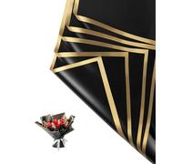 Magemata 20-Sheet Floral Wrapping Paper - Black Gold Edge, Waterproof Gift Wrap for Birthdays, Weddings, DIY Bouquets (22.8x22.8 Inch)