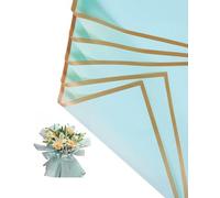 Magemata Sky Blue Gold Floral Wrap - 22.8x22.8 Inch Waterproof Paper for Baby Showers, Easter, Clear Cellophane Bundles