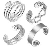 MagEnergy 4PCS Copper Rings for Women, 99.99% Pure Copper Magnetic Thumb Ring with Magnet and Jewelry Gift Box(Silvery)