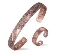 MagEnergy Copper Bracelets for Women, 99.9% Pure Copper Vintage Flower Magnetic Bangle with 3500 Gauss Magnets,Adjustable Cuff Jewelry Gift, 6.8 inches, Copper, no gemstone