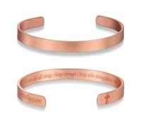 MagEnergy Cross Copper Bracelet for Men Women Engraved Quote Religious Cuff Bracelet Solid Copper Faith Christian Bible Verse Quotes, 6.9 inches, Copper, no gemstone
