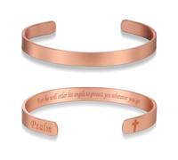 MagEnergy Cross Copper Bracelet for Men Women Engraved Quote Religious Cuff Bracelet Solid Copper Faith Christian Bible Verse Quotes, 6.9 inches, Copper