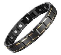 MagEnergy Magnetic Bracelets for Men Titanium Steel Black Bracelet 8.5 inches Adjustable (Gold Black)