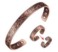 MagEnergy Magnetic Copper 6X Bracelet & 9X Ring for Women, 99.99% Pure Copper Cuff Bangle with 3500 Gauss Magnets, Adjustable Brazaletes with Jewelry Box