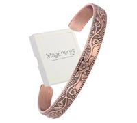 MagEnergy Pure Copper Bracelet for Men and Women - 100% Solid, Raw and Uncoated Handmade Vintage Cuff Bangle (Floral Pattern)