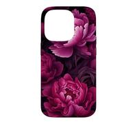 Magenta and Blush Pink Peony Flower Pattern Dark Floral Case for iPhone 14 Pro