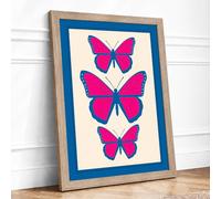 Magenta Butterflies Modern Framed Wall Art Print A4 (29.7×21cm) Oak, Wall Decor for Living Room, Bedroom, Office & Home, Ready to Hang, Art Gift