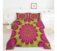 Magenta Flowers Double Duvet 10.5 Tog, Mandala Style Microfiber Bedding Set, 1 Quilt 200x200cm and 2 Pillowcases 50x75cm, All Year Round Comforter for Cozy Nights TY459