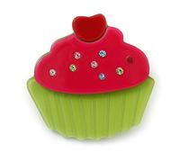 Magenta/Lime Green Austrian Crystal Acrylic 'Cupcake' Pin Brooch - 40mm Across