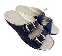 Magenta Love Cristina Women's Comfort Slippers in Fabric Double Buckle Adjustment Slides Grandma Vegan Friendly, dark blue, 7 UK