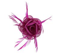 Magenta Rose Net Fascinator with Feathers on Clip & Brooch Pin