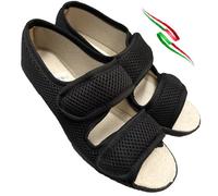 Magenta SPRIT5 Women's Adjustable Slippers with Tears, Perforated Hive Fabric, Breathable Elderly Made in Italy, Black, 5 UK