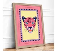 Magenta Wildcat Modern Framed Wall Art Print A2 (59.4×42cm) Oak, Wall Decor for Living Room, Bedroom, Office & Home, Ready to Hang, Art Gift