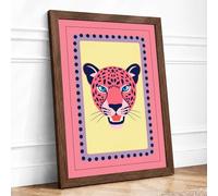 Magenta Wildcat Modern Framed Wall Art Print A2 (59.4×42cm) Walnut, Wall Decor for Living Room, Bedroom, Office & Home, Ready to Hang, Art Gift