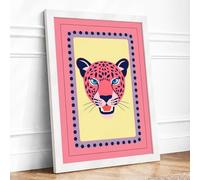 Magenta Wildcat Modern Framed Wall Art Print A2 (59.4×42cm) White, Wall Decor for Living Room, Bedroom, Office & Home, Ready to Hang, Art Gift