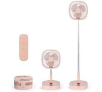 Magesh Portable Pedestal Fan - Foldaway Standing Fan, Remote Control, 4 Speed, Quiet Timer, Pink