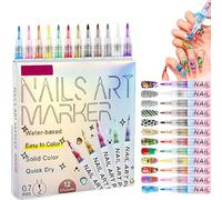 Maggidea 12 Colours Nail Art Pens, Waterproof Acrylic Nail Markers for DIY 3D Manicure, 0.7mm Extra Fine Tip Quick Dry Polish Drawing Pen Set for Liner, Swirls & Dots, Salon Home Use Accessories