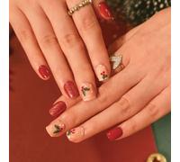 Maggidea Christmas Press On Nails - 24pcs Short Acrylic Stick On Fake Nails, Ballet Red With Glitter Leaf, Glue Sticker Included - Gift for Women and Girls