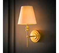 Maggie Candlestick Wall Light with Linen Tapered Lamp Shade with Bulb ValueLights Gold One Size