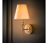 Maggie Candlestick Wall Light with Linen Tapered Lamp Shade with Bulb ValueLights Silver One Size