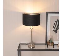 Maggie Chrome Candlestick Table Lamp & Fabric Drum with Chrome Lamp Shade & Bulb ValueLights Black One Size