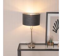 Maggie Chrome Candlestick Table Lamp & Fabric Drum with Chrome Lamp Shade & Bulb ValueLights Charcoal One Size