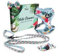 MAGGIE & COOPER Dog Leash Set - Hawaii Design - 5 Pieces - Collar, Harness, Leash, Bowknot, Poop Bag Dispenser - 4 Sizes - Gift Boxed (L)