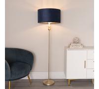 Maggie Gold Candlestick Floor Lamp with Velvet with Gold Inner Lamp Shade & Bulb ValueLights Dark Navy One Size
