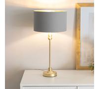Maggie Gold Candlestick Table Lamp with Fabric with Gold Inner Lamp Shade & Bulb ValueLights Grey One Size