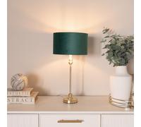 Maggie Gold Candlestick Table Lamp with Velvet Drum with Gold Inner Shade & Bulb ValueLights Bottle Green One Size