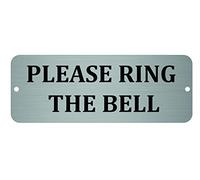 Maggie-mais Please Ring The Bell Metal Aluminium Door Sign Plaque for House Office 20cmx7.5cm (Brushed Silver)