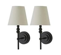 Maggie Pair of Wall Lights with Linen Tapered Lamp Shades and Bulbs ValueLights Black One Size