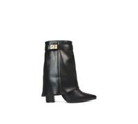 'Maggie' Pointed Toe Overlap Ankle Calf Boots With Block Heel XY London Black 5