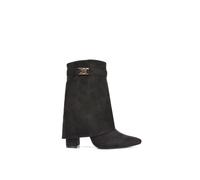 'Maggie' Pointed Toe Overlap Ankle Calf Boots With Block Heel XY London Jet Black 5