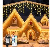 MAGGIFT Icicle Outdoor Christmas Lights 15m 600 LEDs with Remote Timer | 600 warm white LED icicle lights, 15m length, remote with 8 modes and timer