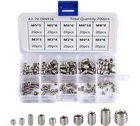 Maggot Screw Hex Head 200 pcs. Cup Point Inbus Screw Assortment Stainless Steel Hex Grub Head Machine Screw Kits M3 M4 M5 M6 M8