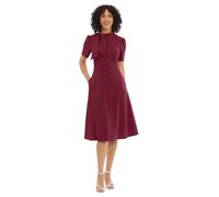 Maggy London Women's Crepe Fabric Flight Attendant Bow Neck Tie Short Sleeve A-line Dresses, Sc-Arresting Burg, 14