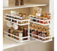 Magheo 2 Pack Pull Out Spice Rack for Cupboard, Heavy Duty Spice Organiser Inside Cupboard, 2 Tier Sliding Spice Storage Rack for Kitchen Cabinet No Drilling, Also Fits Countertop & Pantry (White)