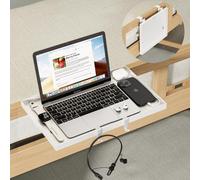 Magheo Bedside Shelf Foldable, Clip-On Metal Bunk Bed Shelf for Top Bunk, Heavy Duty Bed Side Table Tray for College Dorm Room Essentials, Loft Nightstand Organizer Tray with 3 Cord Holes (White)