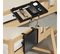 Magheo Bedside Shelf Foldable, Metal Clip-On Bunk Bed Shelf for Top Bunk, Heavy Duty Bed Side Table Tray for College Dorm Room Essentials, Loft Nightstand Organizer Tray for bedroom (Black)