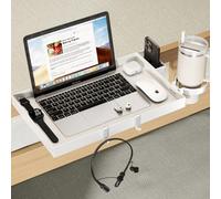 Magheo Bedside Shelf Metal, Clip-On Bunk Bed Shelf for Top Bunk, Heavy Duty Bed Side Table Tray for College Dorm Room Essential, Loft Nightstand Tray with Removable Cup Holder & Phone Holder (White)