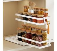 Magheo Pull Out Spice Rack for Cupboard, Heavy Duty Spice Organiser Inside Cupboard, 2 Tier Sliding Spice Storage Rack for Kitchen Cabinet No Drilling, Also Fits Countertop & Pantry (1 Pack,White)