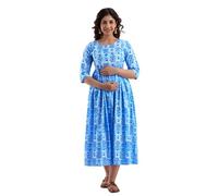 MAGHMAWomen's Maternity Dress Kurti for Pregnancy Women with Breastfeeding Dress with Floral Maternity, Blue Proshine, XL