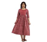 MAGHMAWomen's Maternity Dress Kurti for Pregnancy Women with Breastfeeding Dress with Floral Maxi Maternity Dress, Maroon, XL