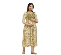 MAGHMAWomen's Maternity Dress Kurti for Pregnancy Women with Breastfeeding Dress with Floral Maxi Maternity Dress, Cream Green, Medium