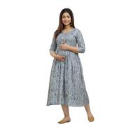 MAGHMAWomen's Maternity Dress Kurti for Pregnancy Women with Breastfeeding Dress with Floral Maxi Maternity Dress, Ice Blue, L