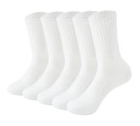 MAGIARTE Athletic Cotton Compression Crew Socks Moisture Wicking Non Slip Design Running Cycling Hiking Sports Socks 5 Pairs (#01L Off White)