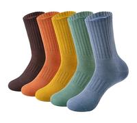 MAGIARTE Athletic Cotton Compression Crew Socks Moisture Wicking Non Slip Design Running Cycling Hiking Sports Socks 5 Pairs (Multi #C01M)